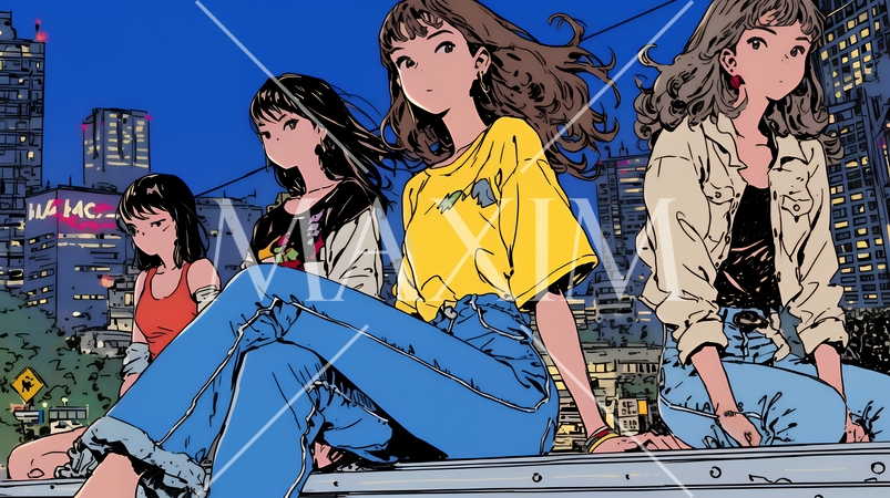 夜の街でたむろっているティーンエージャーたち