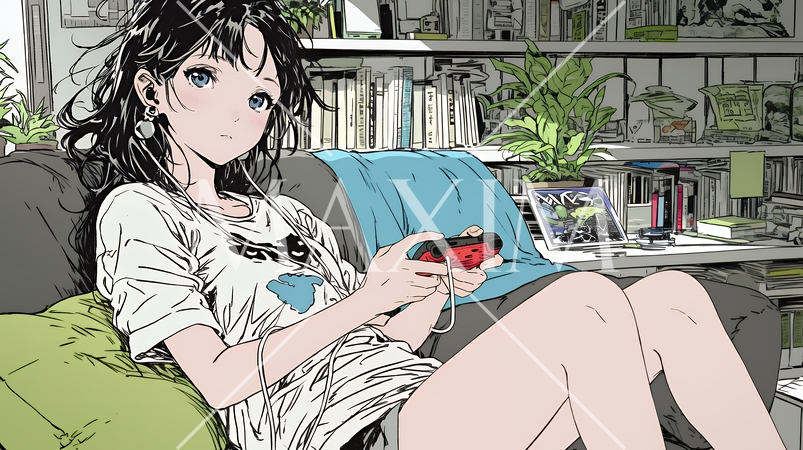 ビデオゲームで遊んでいる若い女性