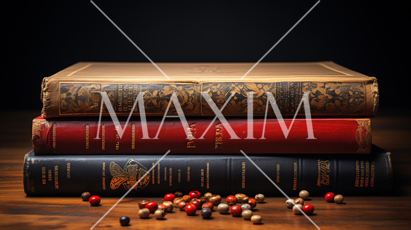 机の上にある革装丁の本