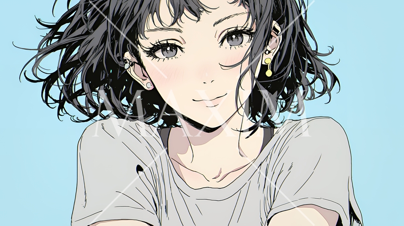 悲しげな目で微笑む（Smiling with sad eyes）若い女性