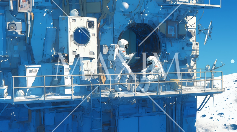 月面（宇宙）基地で作業をしている人たち