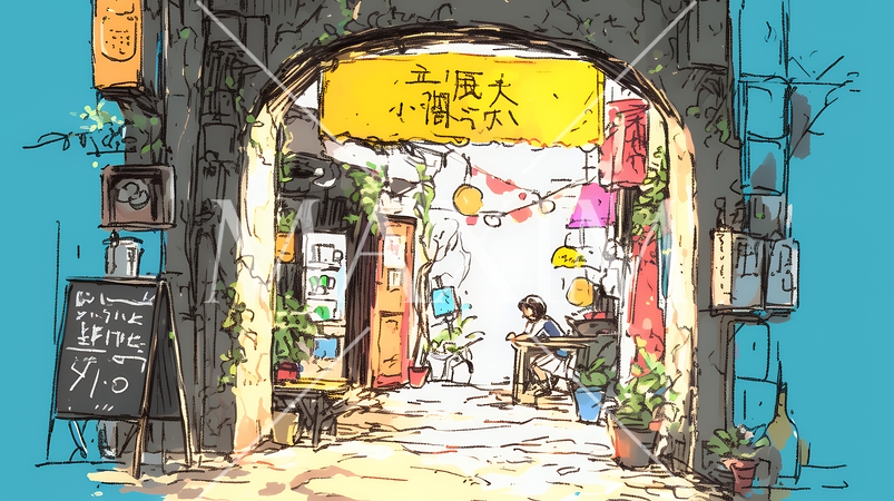 昭和の匂いがする昔ながらの飲み屋（クレヨンと水彩画風）