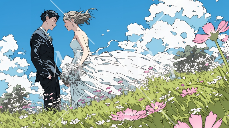 コスモスの園でのウェディング