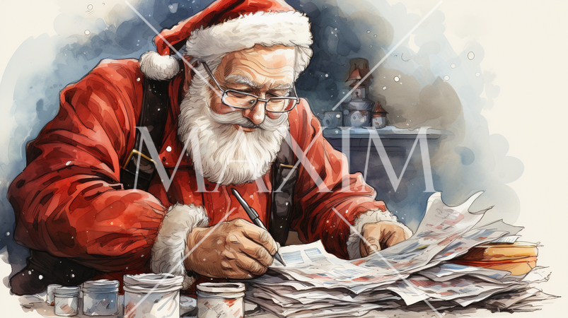 顧客管理やプレゼントの請求書を処理しているサンタクロース