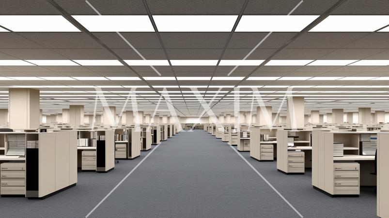 無機質に整然と管理統制されたオフィス