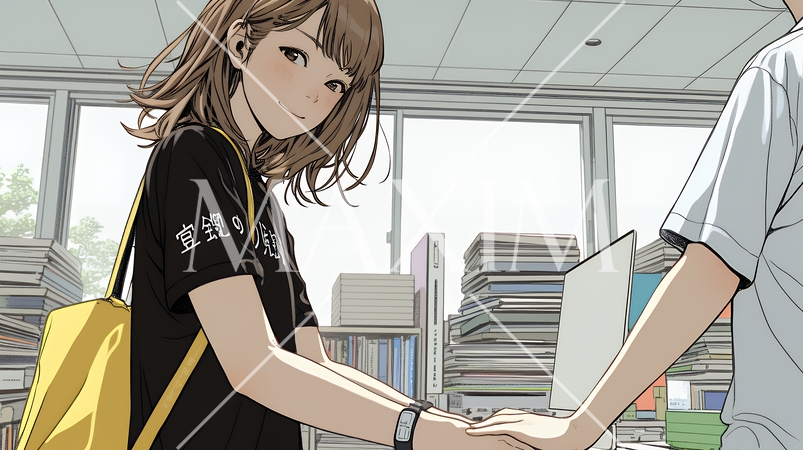 同僚に軽く挨拶をしている若いビジネスウーマン