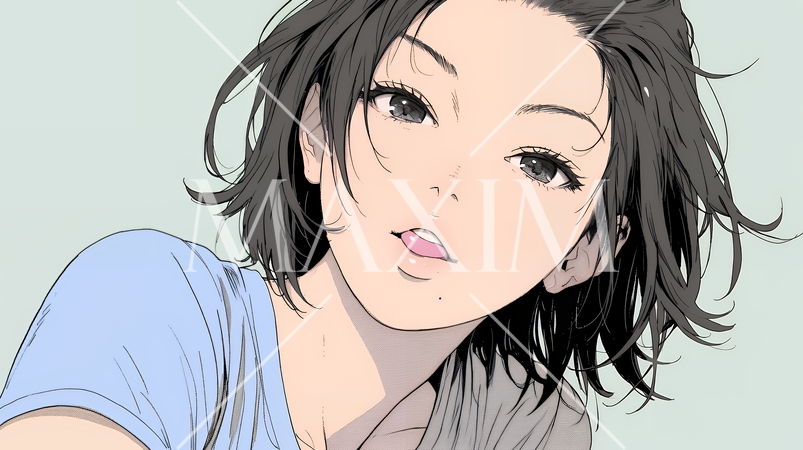 舌をちょっと出して（てへぺろ風）おどけている若い女性