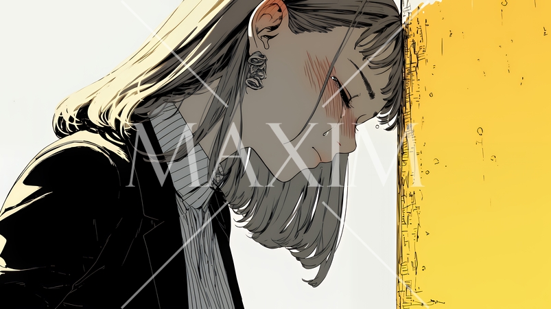 ミスやトラブルを反省して謝る若い女性｜申し訳なさそうな表情のビジネスイメージイラスト