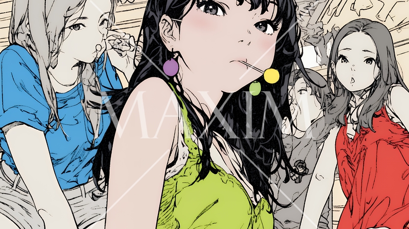 親しい女友達が決めポーズで写真撮影。