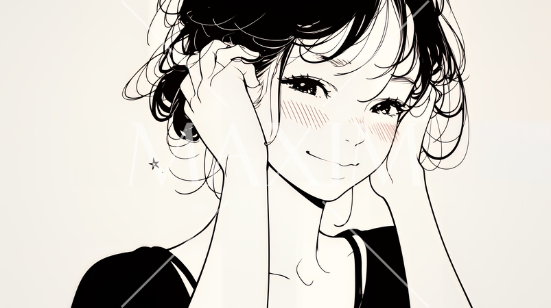 気恥ずかしそうに頭をかき、ごまかすような仕草を見せる若い女性（シンプルな色使い）