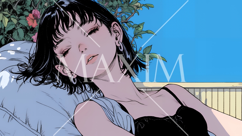 幸せそうな寝顔で眠っている若い女性