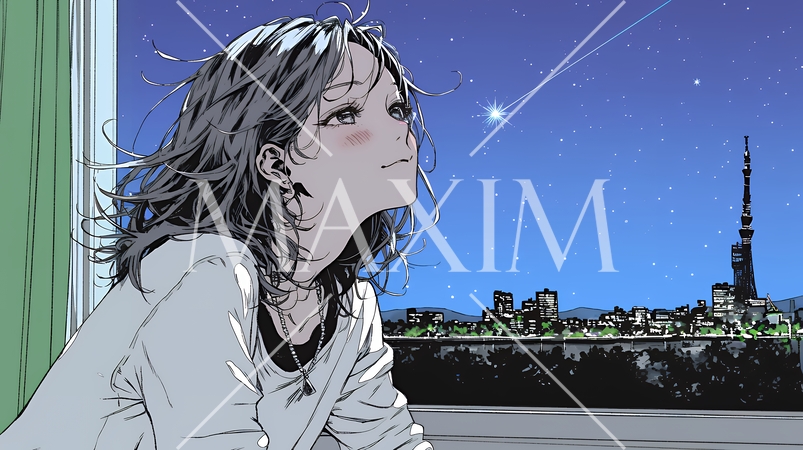 星空を眺めている若い女性