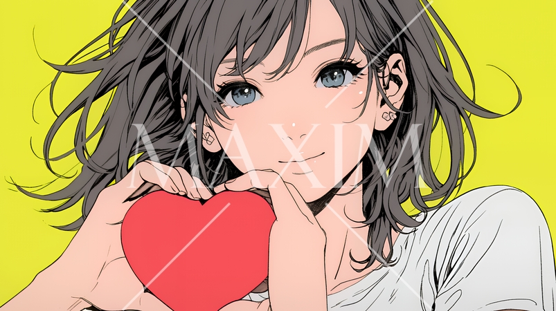 手指でハートサインを作っている若い女性