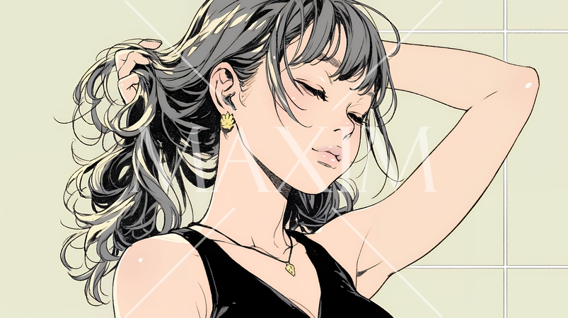 髪をかきあげている（なでている）若い女性