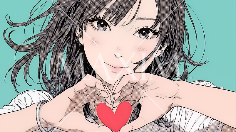 ハートマークを手で作り愛情表現をしている若い女性