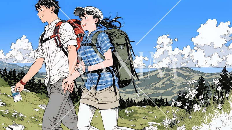 ハイキングを楽しんでいるカップル