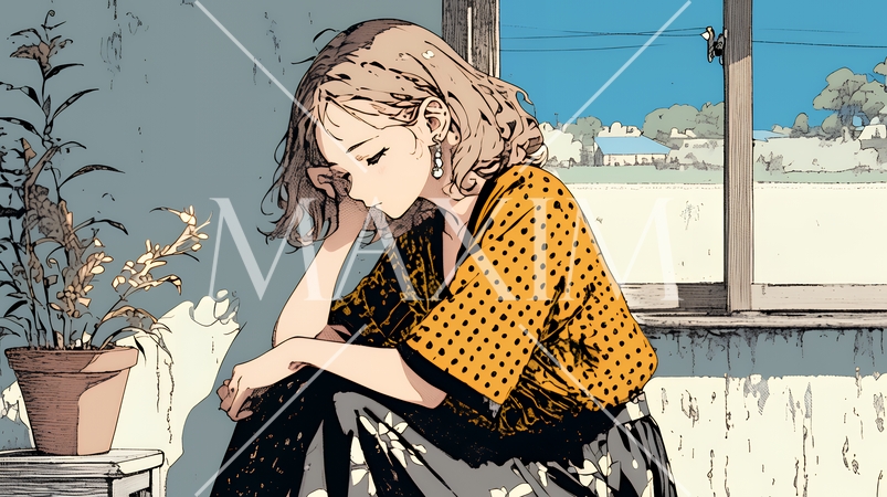 ため息をついている若い女性