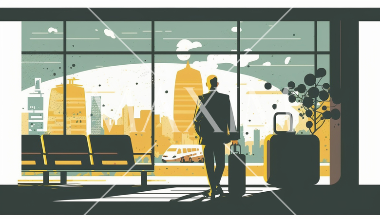 出張のため飛行場に行るビジネスマン