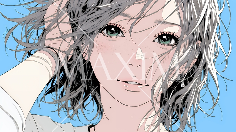 髪をかきあげている（なでている）若い女性