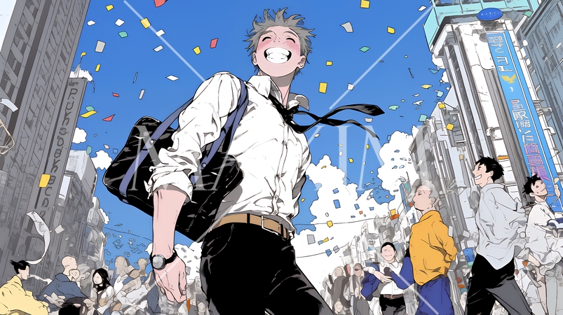 仕事が成功して喜びいっぱいのビジネスパーソン