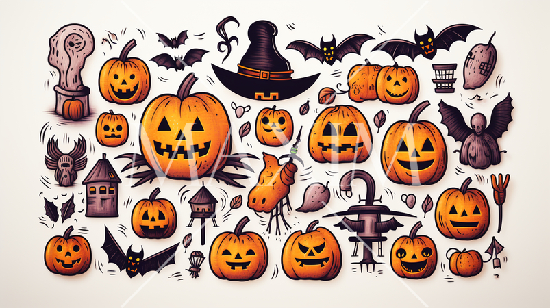 ハロウィンの手書き風アイコンのリファレンスシート