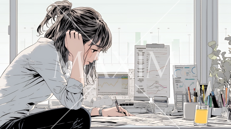 金融市場の急激な変動で頭を抱えている女性