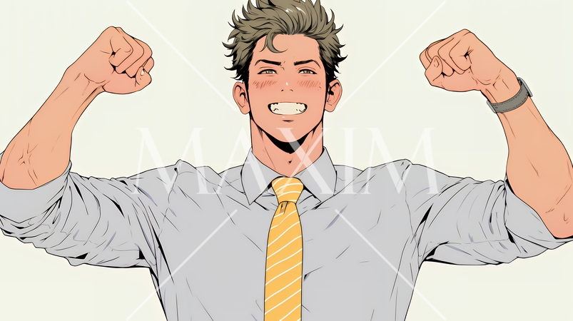 ガッツポーズ（拳を握って力強く）をしているビジネスマン