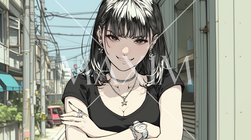 意地悪そうな（攻撃的な）顔をしている若い女性