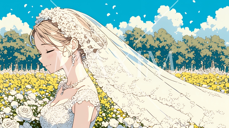 白いウェディングドレスを着ている花嫁：ジューンブライド