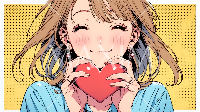 手指でハートサインを作っている若い女性