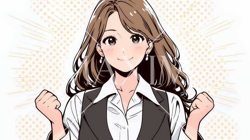 ガッツポーズ（拳を握って力強く）をしているビジネスウーマン