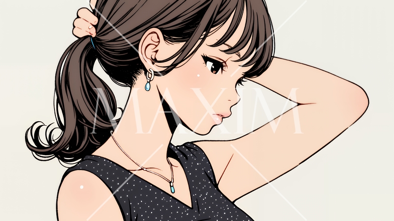 髪をかきあげている（なでている）若い女性