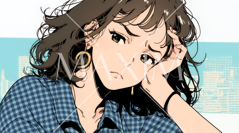 疑問や心配事、不快感、不満などを感じを感じて眉を潜めている若い女性