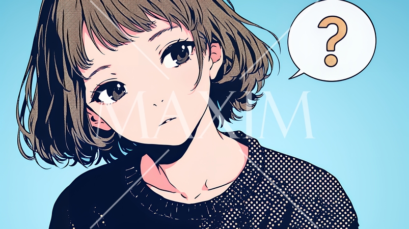 クエスチョンマークのある場面：疑問を感じて頭の中にクエスチョンマークが生まれている若い女性