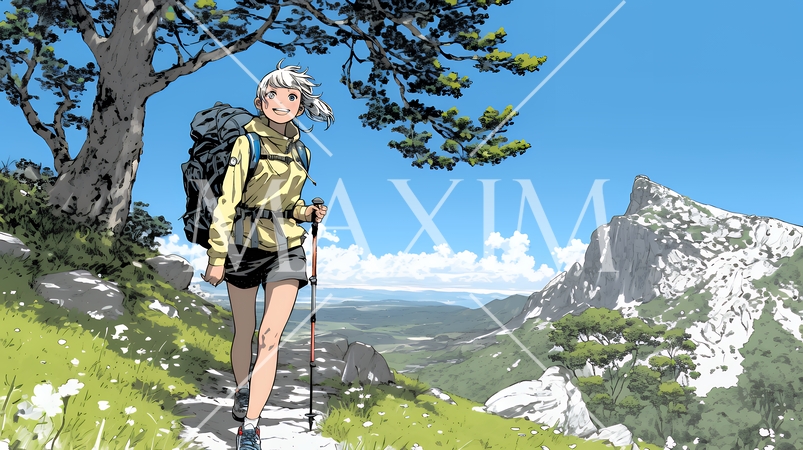 ソロハイキング（ソロ登山）を楽しんでいる若い女性