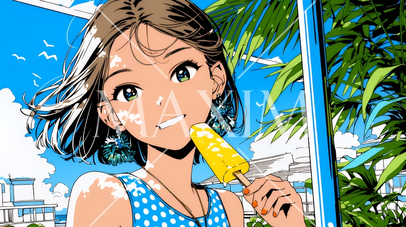 アイスキャンティを食べている若い女性