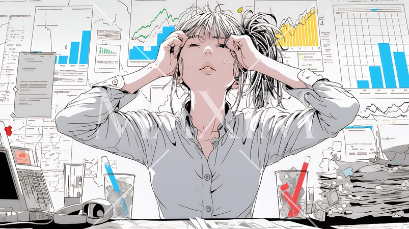 金融市場の急激な変動で頭を抱えている女性