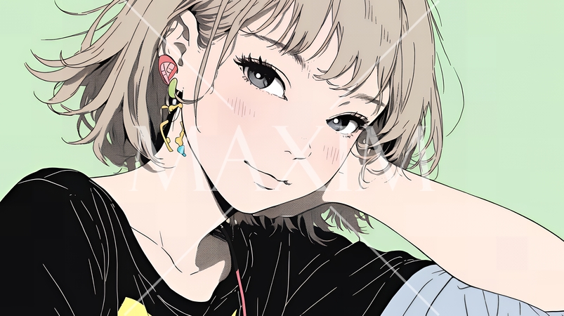 お茶目な（生意気な表情をした遊び心のある）若い女性