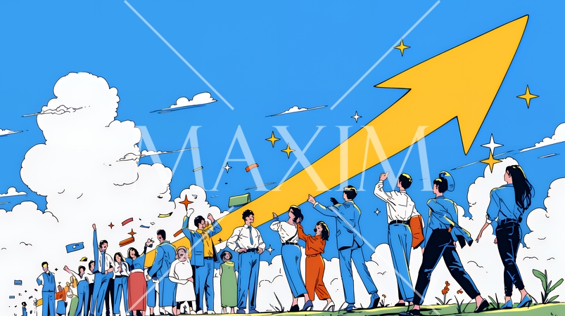 上昇グラフで会社の成長を表すビジネスチーム｜企業発展と成功のビジネスコンセプト