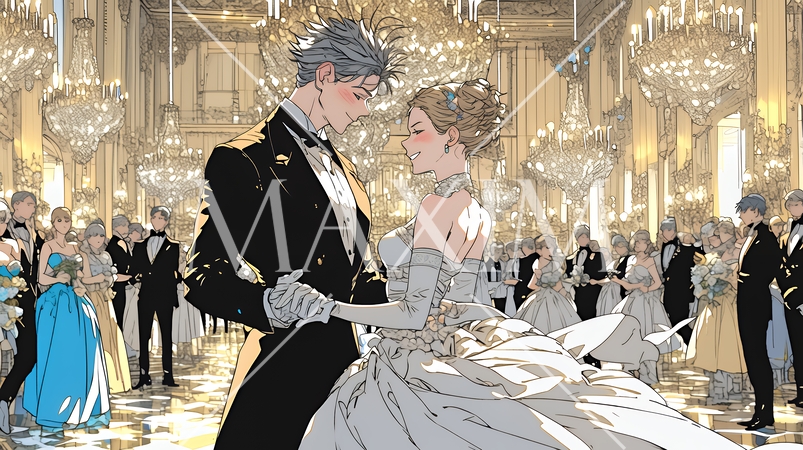 「社交ダンス（ボールルームダンス）パーティに参加している若い女性」のイラストに適する日本語の単語の羅