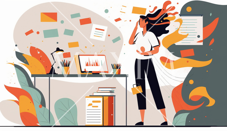 未処理案件がたくさんあって混乱している女性ビジネスマン