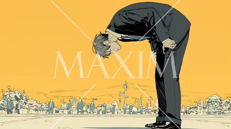 ミスやトラブルを反省してうなだれるビジネスマン｜落ち込む会社員のビジネスイメージイラスト