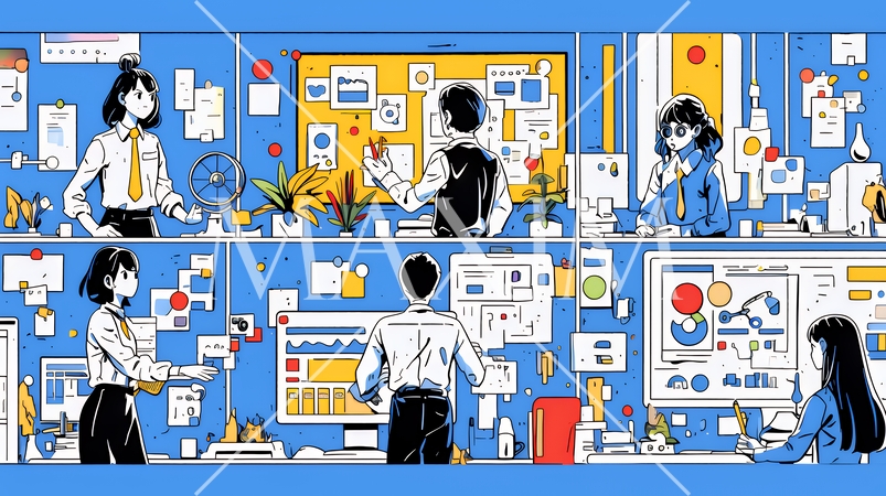 人材育成と社員研修のビジネスコンセプト｜学び成長するビジネスパーソンのイラスト素材