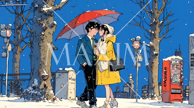 冬枯れ街をデートしている若い恋人たち