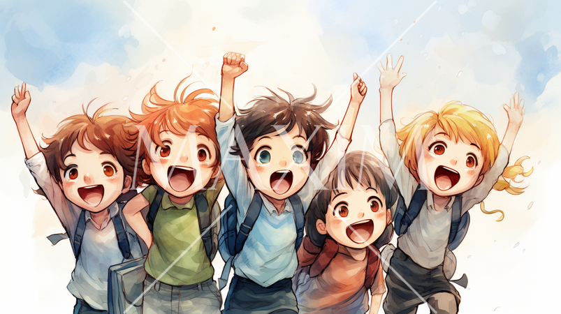 ニコニコ顔で一緒に遊んでいる子供たち