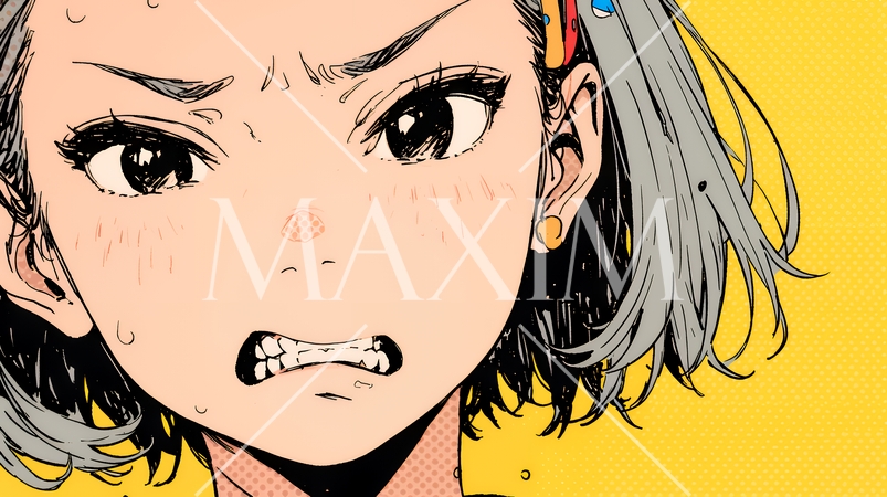 イライラした表情で口をとがらせて舌打ちをしている若い女性