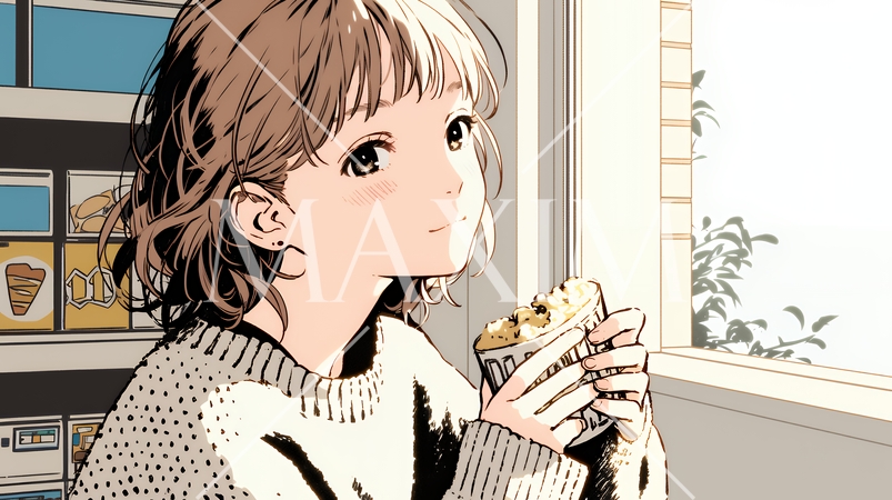 コンビニで新作スイーツを物色中の若い女性