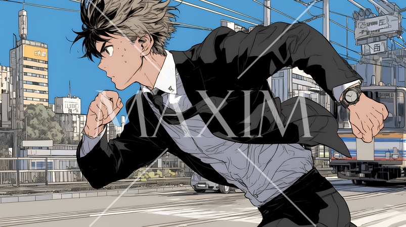 遅刻しそうで猛ダッシュをしている若い男性