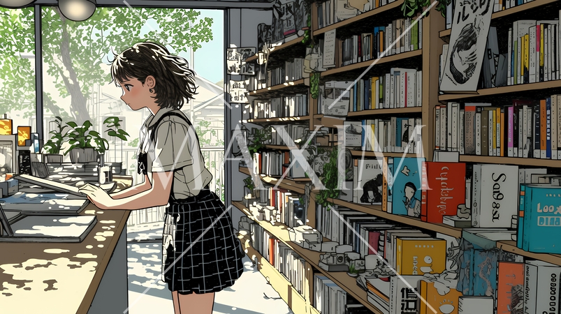 書店で本を選ぶ女子高生