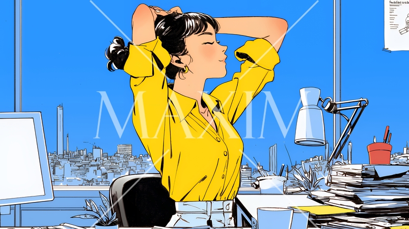 仕事の合間にストレッチ（伸び）をする女性